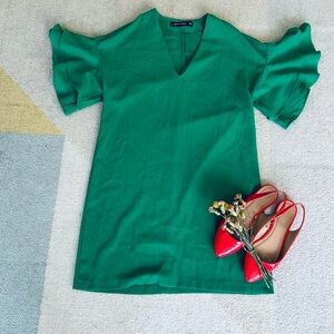 Zara Kelly Green Ruffle Sleeve Tunic